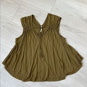 Free People Green Smocked Tie Front Blouse